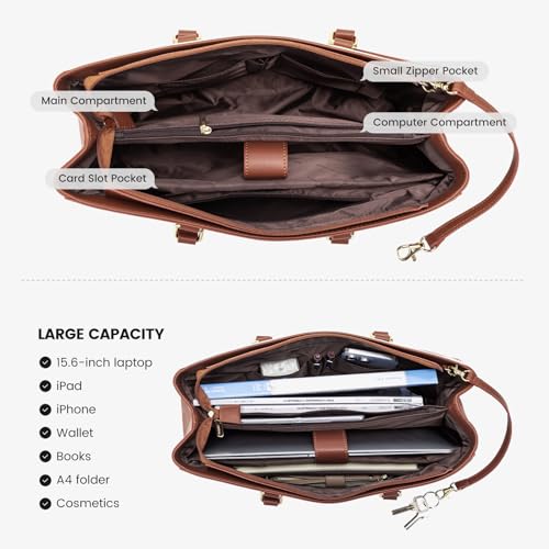 Image of LOVEVOOK Laptop Tote Bag for Women, Office Work Bag Briefcase fit for 15.6 inch Laptop, Large Capacity Teacher Computer Bag Handbag Brown /Apricot /Beige