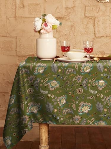 Image of Casableu Kasbah Green Table Cloth for 6 Seater Dining Table | 52x72 Inch Rectangular Table Cover | Dust-Proof, Washable Fabric | Decorative Dining Table Cover for Home