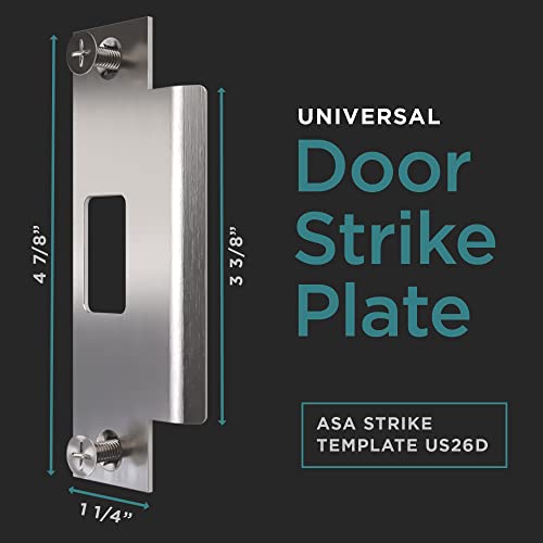 Image of NYCO Door Strike Plate 4 7 /8 inch x 3 3 /8 inch x 1 1 /4 inch - Deadbolt Strike Plate Door Backplate - Round Extended Corner -Steel with Black Finish - Strike Plates (Satin Chrome US26D)