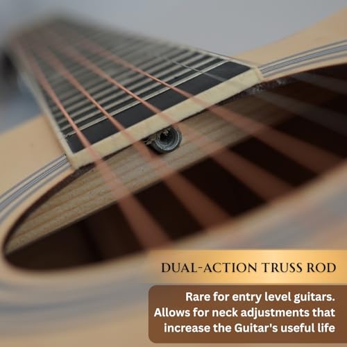 Image of Henrix 40CE 40 Inch Cutaway Linden Wood Electro-Acoustic Guitar With Dual Action Truss Rod, Gigbag, Picks, String Set, String Winder, Strap, Polishing Cloth & Ebook - Natural
