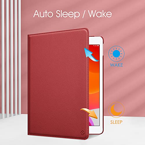 Image of Fintie Rotating Case for iPad 9th Generation (2021) / 8th Generation (2020) / 7th Gen (2019) 10.2 Inch - 360 Degree Rotating Stand Cover with Pencil Holder, Auto Wake Sleep, Poppy Red