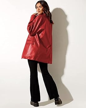 ABYOVRT Women Leather Jacket Oversized Faux Leather Blazer Button