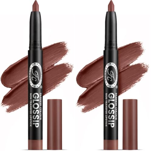 Image of Fashion Colour Glossip Non-Transfer Lipstick | Long-Lasting 12 Hours Stay | Retractable Lip Crayon | One Swipe Application | Available in 19 Vibrant Shades (Rich Grape) (Pack of 2)