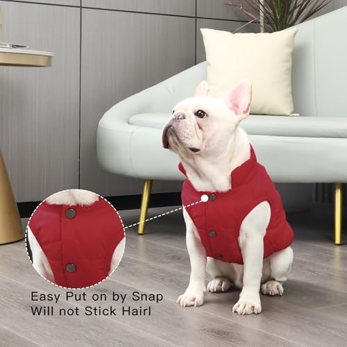 Mit Fleece gefütterte Hundejacke mit 2 Schichten von JoyDaog, sehr warm für den Winter und kaltes Wetter, extraweiche, winddichte Hundeweste(S, rot)