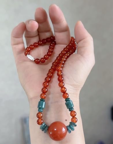 R2-01693 天然素材《本物保証 赤瑪瑙 藍水翡翠 ネックレス約45cm 天然石 一点物 縁起物 お守り パワーストーン