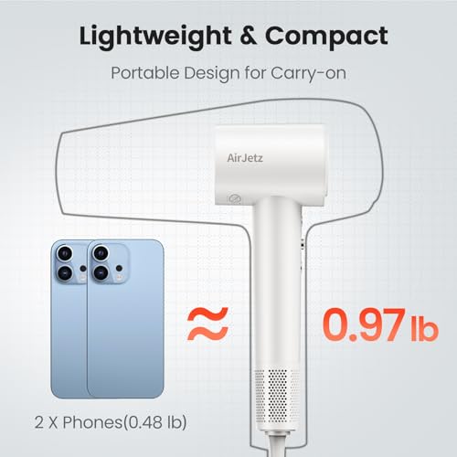 Image of Hair Dryer, 160,000 RPM High-Speed Ionic Blow Dryer for Fast Drying, Professional Lightweight Hairdryer with Diffuser, Magnetic Nozzle, 4 Temps & 2 Speeds, Low Noise for Travel - White