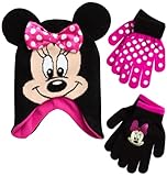 Disney Girls Minnie Mouse and Vampirina Winter Hat and 2 Pair Mitten or Glove Set (Toddler/Little Girl), Size Age 4-7, Hot Pink Minnie Gloves 4-7