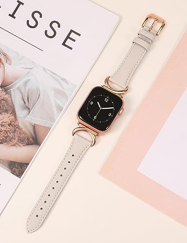 TOYOUTHS Leather Strap Compatible with Apple Watch Straps 41mm 40mm 42mm 38mm Women Slim Thin Dressy Strap with C-Shaped Metal Buckle for iWatch 11 10 9 8 7 6 5 4 SE 3 2 1 - Image 4
