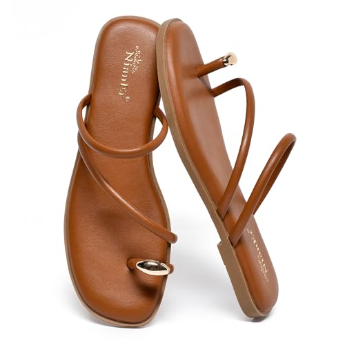 Image of NianEr Womens Microfiber Leather Memory Foam H Sandals Summer Shoes Slides | Flat, Comfortable, Slip On, Dressy, Dress, Beach, Vacation, Designer, Comfy, Casual, Bridal, Church, Boho, Office, Work