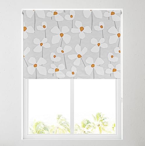 Blackout Pattern Roller Blinds for Windows, Custom Cut to Size - Black Out Thermal Fabric Durable Fittings Easy Fit - Roller Blind Patterned (Daisies 61m)