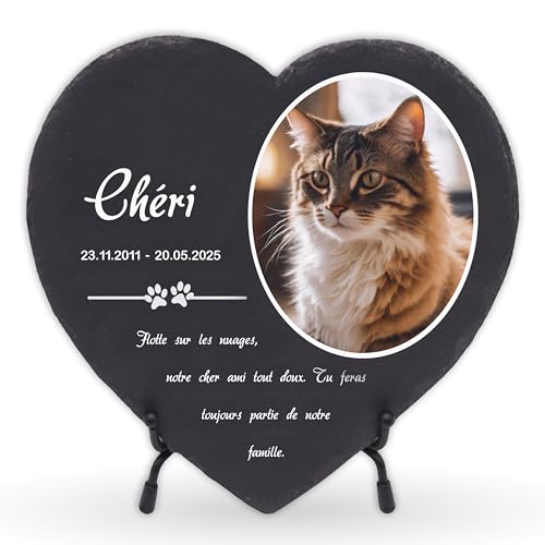LAUBLUST Plaque funéraire personnalisée avec nom et Photo comme décoration funéraire pour Chien et Chat - Pattes, Trois Tailles | Plaque en Ardoise gravée...