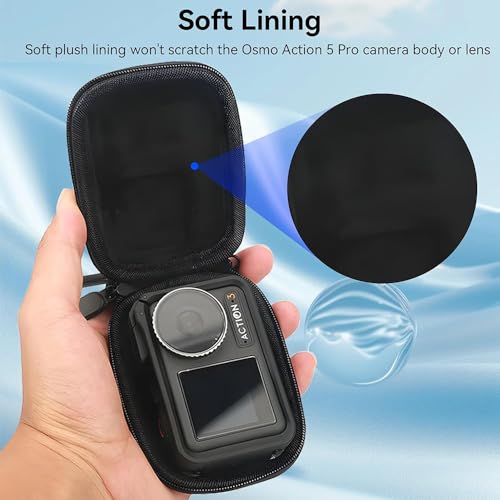 Image of Obtheleg Action Camera Case for OSMO Action 6 /5 Pro /4 /3, Waterproof PU Portable Carrying Case with Carabiner, Hard Shell Shockproof Protective Storage Bag for Action Camera Accessories