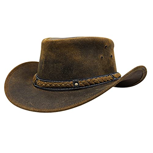 Australian Leather Cowboy Hat Bush Aussie Style Summer Western Outback Tan Cowgirl Halloween Hat