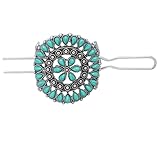Frinnovan 1 Pack Turquoise Flower Hair Clip Metal Hair Sticks Hair Barrettes Blue Stone Hairpin for Women Accessories