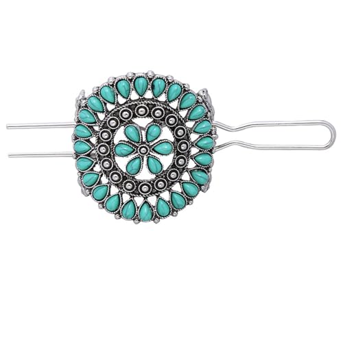 Frinnovan 1 Pack Turquoise Flower Hair Clip Metal Hair Sticks Hair Barrettes Blue Stone Hairpin for Women Accessories