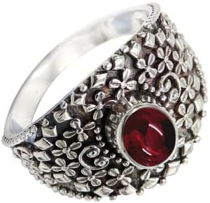 SILVERNROCK Cabochon Garnet Gemstone Silver plated Meditation Ring Handmade For 