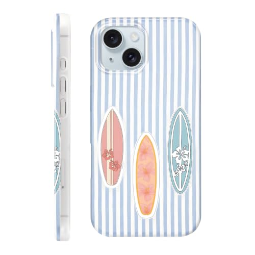 Coque iPhone 15 tendance à rayures d'été, look plage et soleil pour fille