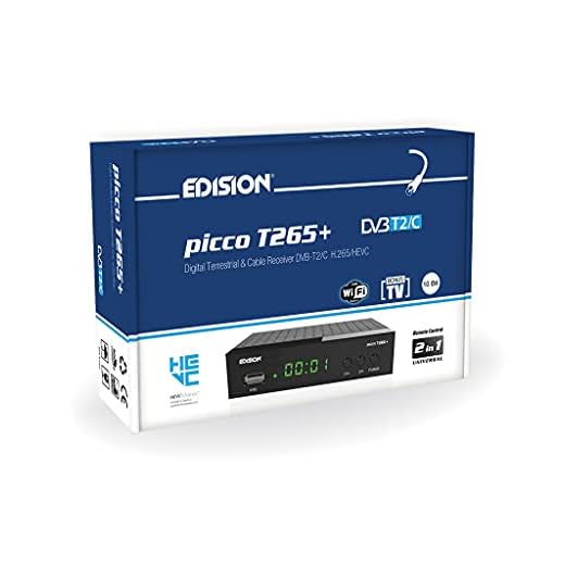 Edision Picco T265+ Receptor Terrestre TDT DVB-T2 y por Cable DVB-C, H265 HEVC FTA Full HD PVR, USB, HDMI, SCART, S/PDIF, Sensor IR, Soporte USB WiFi, Mando a Distancia Universal 2en1