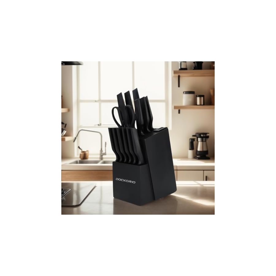 Dockorio-Kitchen-Block-Knife-Set-Ergonomic-non-slip-Grip-Set-Black-14-Pcs-Block-with-knife-sharpener Dockorio Kitchen Block Knife Set Ergonomic non-slip Grip Set Black 14 Pcs Block with knife sharpener