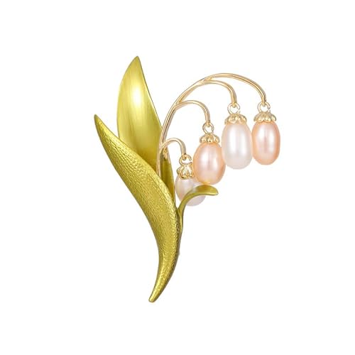 14K Gold Moissanite Lily of the Valley Pearl Brooch - Vintage Accessory for Coats and Outerwear (Style 1)