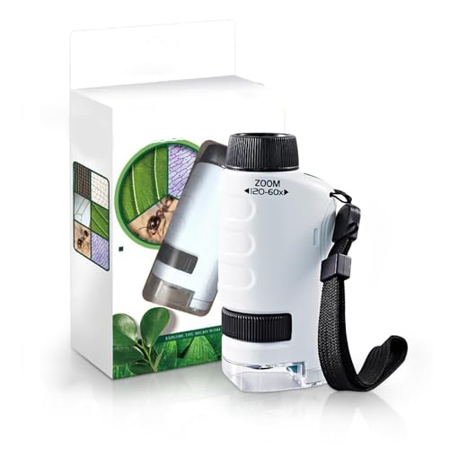 Image of Mini Microscope for Kids, 2026 New Pocket Microscope for Kids, Protable Handheld Kids Microscope with LED Light 60X-120X, Mini Scope for Home School Lab Science Education (White)