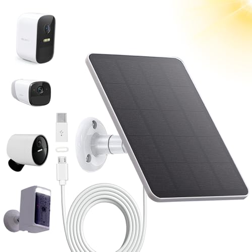 Camera Solar Panel Compatible with EufyCam 2C, 2C Pro, EufyCam 2, 2 Pro, WYZE Battery Cam Pro, 4W 5V Security Camera Solar with 10ft Micro USB Charging Cable for Battery Camera, Tpye C Adapter
