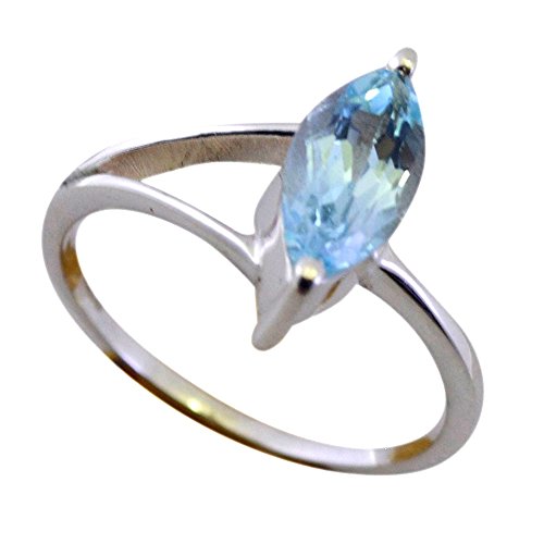 Bague marquise en argent 925 et topaze bleue naturelle pour homme et femme