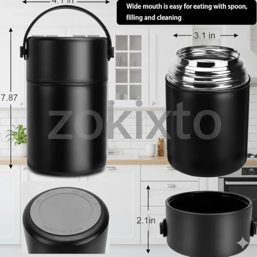 Image of Insulated Lunch Box 500ml Stainless Steel | Thermal Food Flask & Food Jar with Folding Spoon | Leakproof Tiffin Box for Office, School, Travel | Hot & Cold Food Container (White)