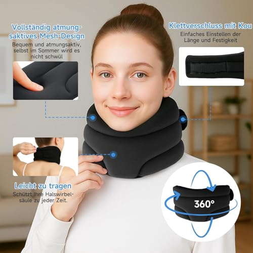Snovire Nackenstütze Gegen Schnarchen, verstellbare Halskrause aus weichem Schaumstoff zum Schlafen, Weich Neck Support für Unterstützung (Schwarz)