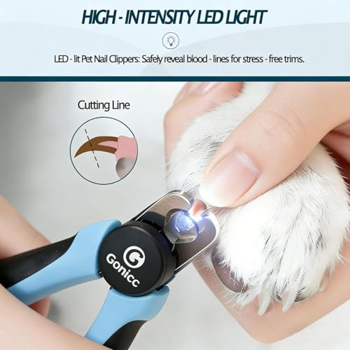 Image of gonicc LED Pet Nail Clippers for Small Dogs and Cats | Light-Up Dog Nail Trimmer with Safety Lock & Built‑in File, Professional Stainless Steel Nail Clippers for Pets