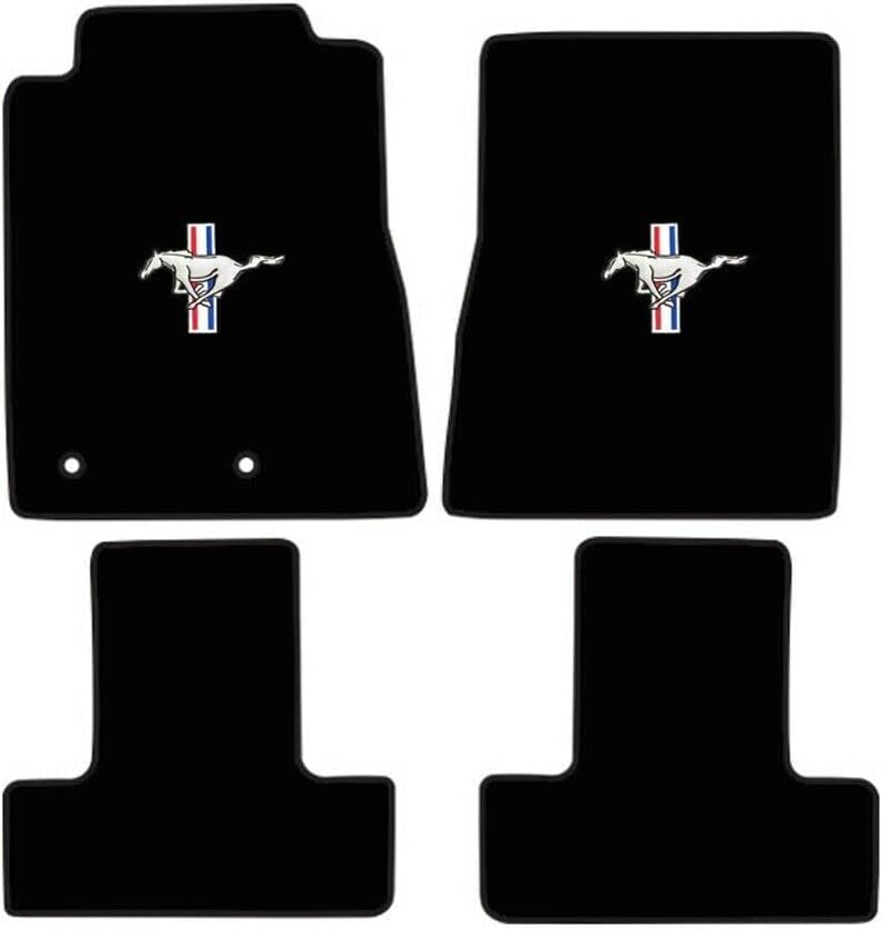 ACC Mats Compatible with 2015-2019 Ford Mustang - 4 PC Black Carpet Floor Mat Set w/Pony Tri-Bar Logo on Front Mats
