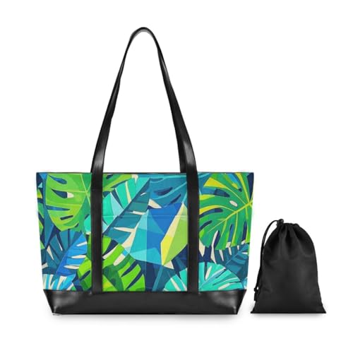 Geometric Abstract Palm Leaf Summer classy briefcase bag for women with zipper briefcase for Pool Gym Grocery Travel with maletin ejecutivo para mujer2