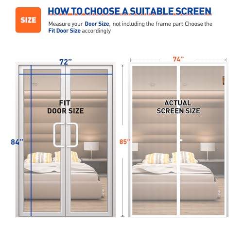 Image of MAGZO Magnetic Screen Door Fits Door Size 72 inchx 84 inch, Heavy Duty Mesh White | 74 inch x 85 inch Hands-Free Door Screen Magnetic Closure & Windproof Fastener, Pet Friendly French Screen Door Mesh