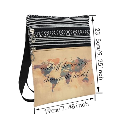 Around The World Messenger Bag Small Ethnic Pattern Printed Adjustable Strap Crossbody Zipper Bag World Map Phone Bag Wallet Cute Shoulder Handbag for Travel Enthusiast Women2