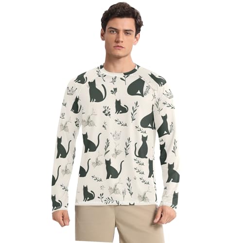 Mens UV Protection Shirts Rash Guard Long Sleeve UPF 50+ Black Kitten Cat Quick Dry S