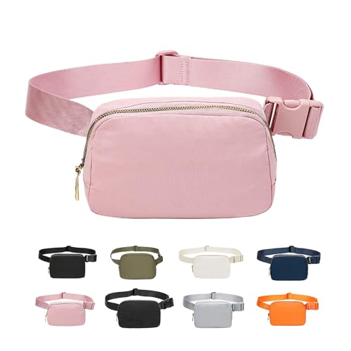 JENCVNL Bauchtasche Damen Gürteltasche Herren, Nylon Hüfttaschen Mode Brustbeutel Umhängetasche Crossbody Bag mit verstellbarem Riemen für Laufen Wandern Training Reisen (Rosa)
