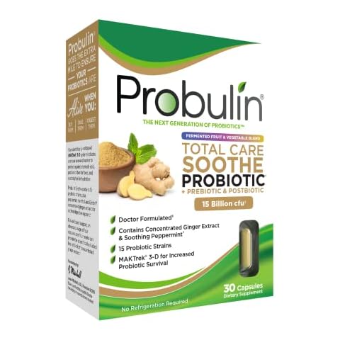 Probulin Total Care Soothe Prebiotic, Probiotic & Postbiotic + Ginger & Mint for Digestive Soothing - 15 Billion CFU - 15 Strains - 30 Vegan Capsules Cover