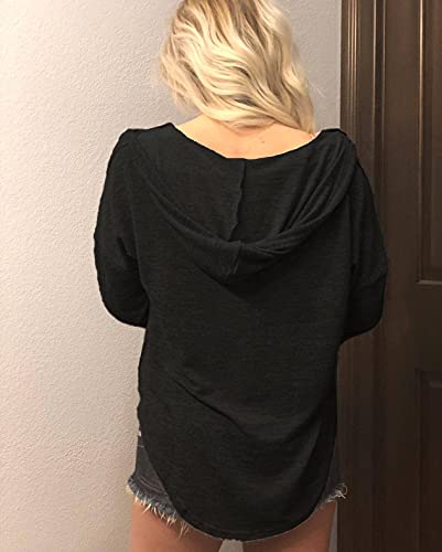 Image of Womens Long Sleeve V Neck Hoodie Sweatshirts Lightweight Pullover Tops