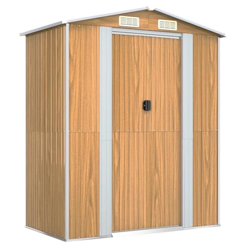 WGYHOME Caseta para herramientas de jardín (192 x 108 x 223 cm, acero galvanizado con puerta corredera y ventilación), color marrón claro
