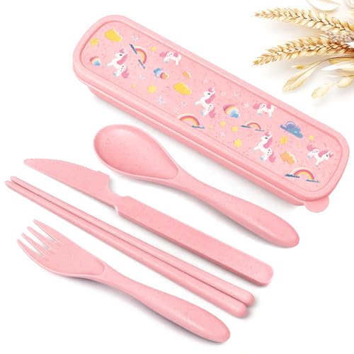 Teivio Plastic Wheat Straw Portable Travel Utensils Set For Kids cover