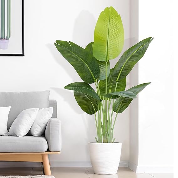 Image of Kayra Decor Artificial Bird of Paradise Plant 6 ft Tall Fake Tropical Palm Tree | Faux Banana Plant Indoor Decor Trees with Pot for Home Bedroom Living Room Office