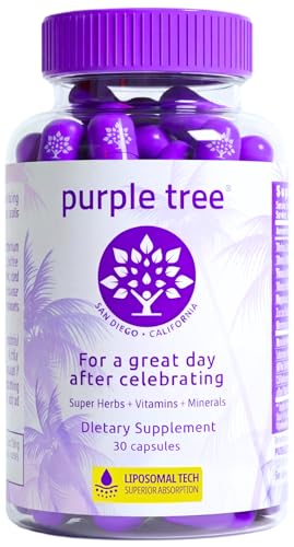 purple tree Post-Celebration Wellness Supplement for Liver Support & Hydration | Liposomal Dihydromyricetin (DHM), L-Glutathione, Milk Thistle, B Vitamins, Minerals, Willow Bark | 30 Pills