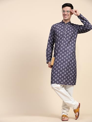 Image of SKAVIJ Men's Viscose Rayon Festive Printed Cotton Kurta Pajama Set | Traditional Ethnic Wear for Men | Perfect for Diwali, Wedding & Festive Celebrations