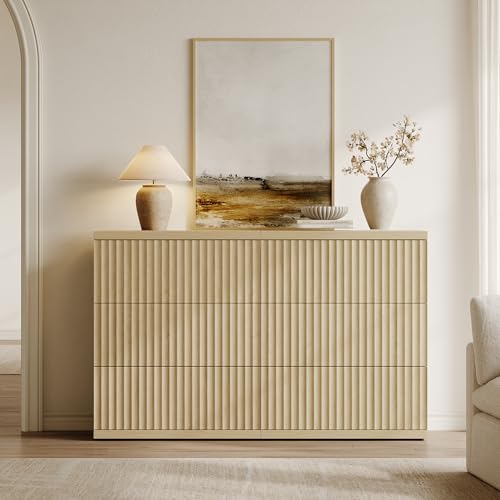 Image of SICOTAS Fluted Buffet Sideboard Cabinet with Larger Drawers, Modern Credenza Accent Sideboard with Storage, Mid Century Media Console Coffee Bar Table for Dining Room Hallway Kitchen (2 PCS)