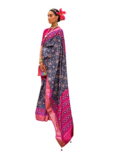 Sari en soie traditionnel bleu marine d'exception style 8311 féminin