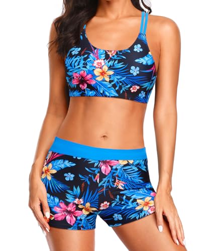 Image of Holipick 3 Piece Tankini Swimsuits for Women Tummy Control Bathing Suits Swim Tank Top with Bra Boy Shorts Teen Swimwear 2026