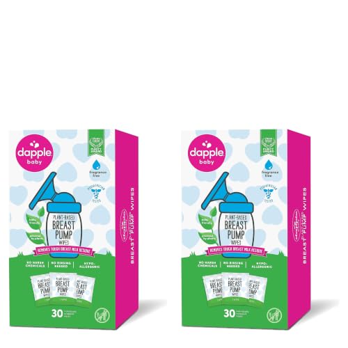 Image of Breast Pump Wipes by Dapple Baby, Hypoallergenic & Powered by Plants, Removes Milk Residue, Leaves No Taste, Singles, Fragrance Free, 30 Count (Pack of 2)