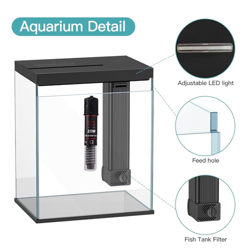 Image of Glass Betta Aquarium Starter Kits, 2 Gallon Fish Tank with Heater Filter and Light.