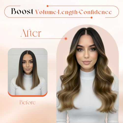 Image of Sunny Hair Clip in Hair Extensions Real Human Hair Black Balayage Blonde | Remy Clip in Hair Extensions 14 Inch, Natural Length and Gentle Movement with Natural Color Match for Busy Workdays 105g