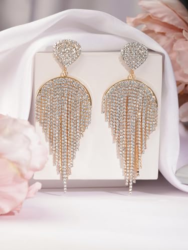 Image of Rubans Long Dangler Earrings Crystal & American Diamond Zirconia Jewellery Gift for Women & Girls